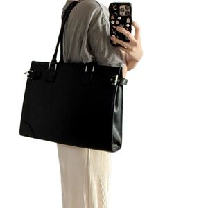 Franklin covey Black Leather laptop unisex shoulder Bag briefcase